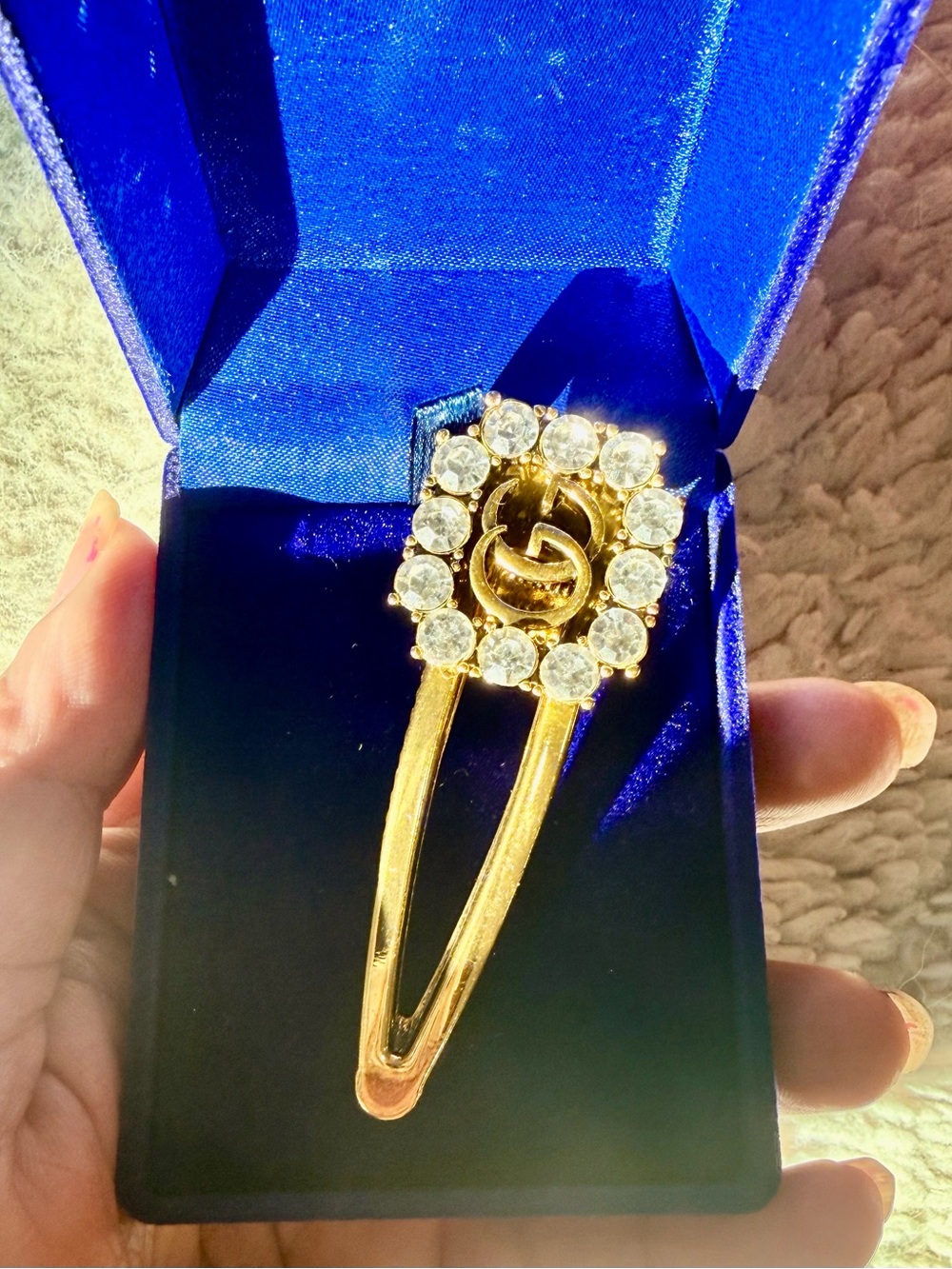Gold-Tone Crystal rhinestones Double G hair clip